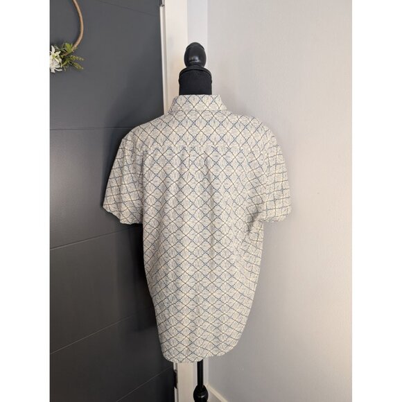 Lucky Brand Blue & White Linen/Cotton Blend Short Sleeve Button Front Shirt - L - Picture 3 of 12